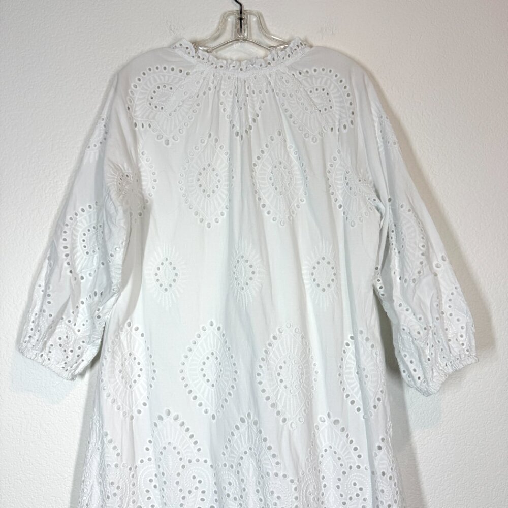 Soft Surroundings White Midi Dress Eyelet City of Gardens Cotton Summer Large - Picture 5 of 9